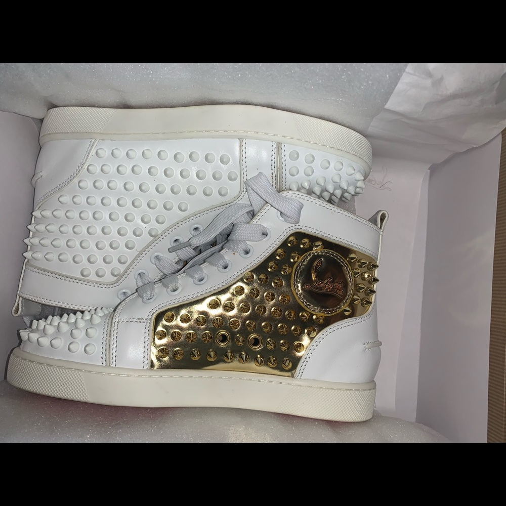 Christian Louboutin White Flat Calf /Spike Leather